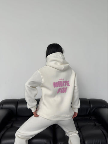 White With Pink  Fox Loungewear