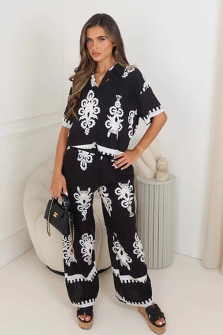 Floral Print Short Sleeve Shirt With Trouser Co-Ord Set
