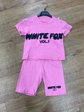 PINK KIDS WHITE FOX LOUNGE CYCLING SHORT SET