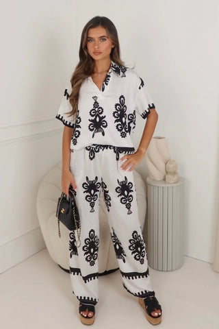 Floral Print Short Sleeve Shirt With Trouser Co-Ord Set