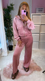 WIDE LEG PINK STUDDED JUICY PRINT VELOUR TRACKSUIT