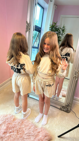 KIDS WHITE FOX PRINTED HOODIE AND SHORT SET