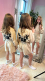 KIDS WHITE FOX PRINTED HOODIE AND SHORT SET