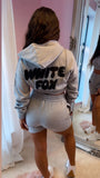 WHITE FOX CROPPED ZIPPED HOODIE AND SHORT CO-ORDS SET