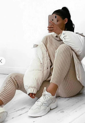 RIB KNIT ROLL NECK OVERSIZED LOUNGE SET