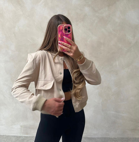 SATIN FINISH CROPPED BOMBER JACKET