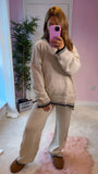 KNIT PIPING TRACKSUIT - CREAM