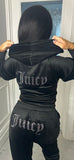 BLACK STUDDED SLIM LEG JUICY PRINT VELOUR TRACKSUIT