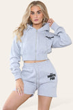 WHITE FOX CROPPED ZIPPED HOODIE AND SHORT CO-ORDS SET