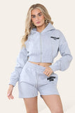 WHITE FOX CROPPED ZIPPED HOODIE AND SHORT CO-ORDS SET