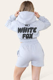 WHITE FOX CROPPED ZIPPED HOODIE AND SHORT CO-ORDS SET