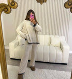 KNIT PIPING TRACKSUIT - CREAM