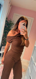 Short Sleeve Ribbed Slash Neck Trouser Co-Ord Set