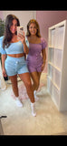 PUFF SLEEVE CROPPED TOP AND SHORTS LOUNGE SET