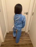 SKY BLUE WIDE LEG  JUICY PRINT VELOUR TRACKSUIT