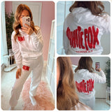 White Fox Print Tracksuit White with Red