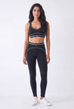 Pink Striped Printed Band Gym Crop Top And Legging Set