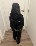 WIDE LEG BLACK KIDS STUDDED JUICY PRINT VELOUR TRACKSUIT