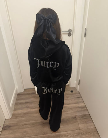 WIDE LEG BLACK KIDS STUDDED JUICY PRINT VELOUR TRACKSUIT