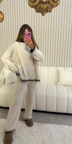 KNIT PIPING TRACKSUIT - CREAM
