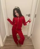RED WIDE LEG  JUICY PRINT VELOUR TRACKSUIT