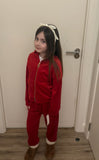 RED KIDS STUDDED JUICY PRINT VELOUR TRACKSUIT