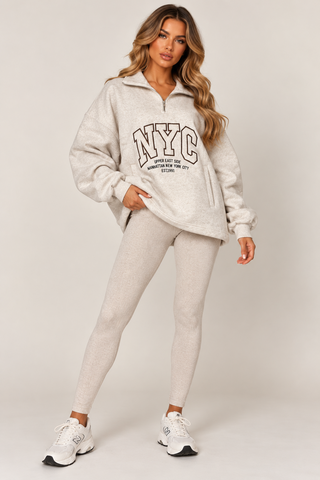 NYC Quarter Zip Sweatshirt & Ribbed Leggings