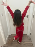 RED KIDS STUDDED JUICY PRINT VELOUR TRACKSUIT