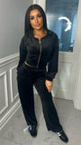 WIDE LEG BLACK STUDDED JUICY PRINT VELOUR TRACKSUIT