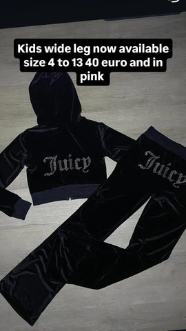 WIDE LEG BLACK KIDS STUDDED JUICY PRINT VELOUR TRACKSUIT
