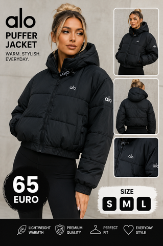 Black Short Hooded Printed Puffer Coat
