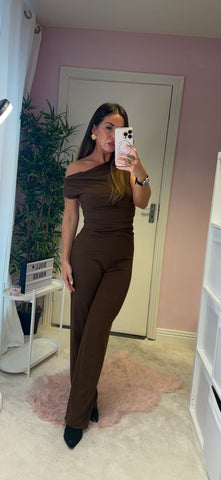 Short Sleeve Ribbed Slash Neck Trouser Co-Ord Set