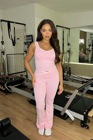 Pink Contrast Sculpt Vest Top And Flared Gym Set