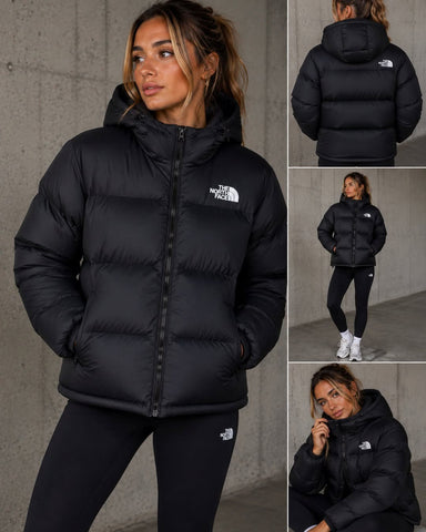 Black Short Hooded Printed Puffer Coat