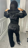 WIDE LEG BLACK STUDDED JUICY PRINT VELOUR TRACKSUIT