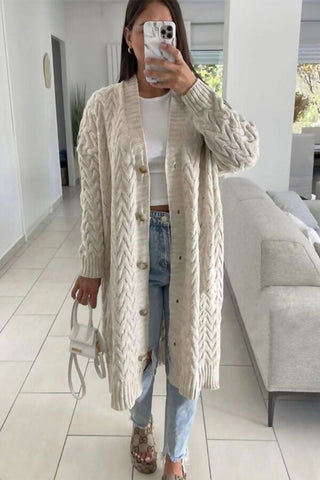 CABLE KNIT LONG BUTTON CARDIGAN