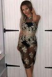 Black Lace Front Crop Top & Skirt Co Ord Set