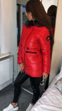 Faux Fur Hood Padded Jacket Red