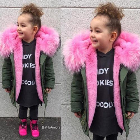 Kids Pink Fur Parker Jacket