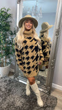 Roll Neck Houndstooth Knitted Jumper