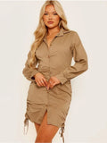 Side Ruched Buttoned Shirt Dress