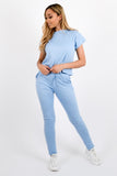 Ribbed Short Sleeve Boxy Loungewear Co-ord-Blue
