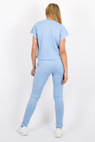 Ribbed Short Sleeve Boxy Loungewear Co-ord-Blue
