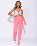 High Waisted Self Belt Tapered Trousers