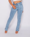 Side Slit Detail High Waist Flared Jeans
