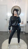 Pvc Pearl top Co-Ord Tracksuit Black
