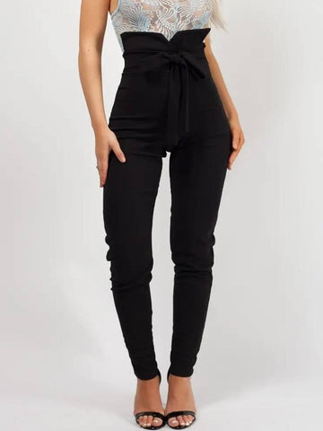 Tie Knot Front High Waist Trousers-Black